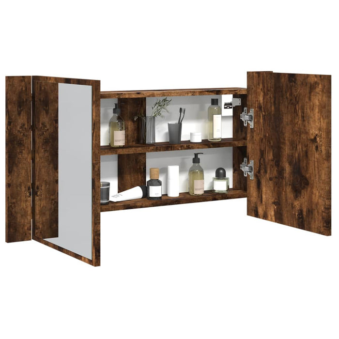 vidaXL LED Bathroom Mirror Cabinet Smoked Oak 90x12x45 cm Acrylic