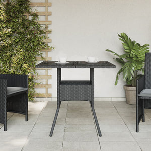 vidaXL Garden Table with Glass Top Black 80x80x75 cm Poly Rattan