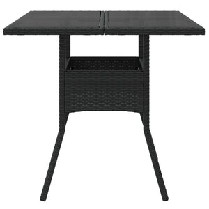 vidaXL Garden Table with Glass Top Black 80x80x75 cm Poly Rattan