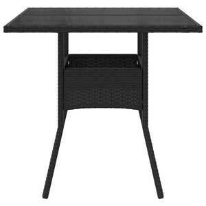 vidaXL Garden Table with Glass Top Black 80x80x75 cm Poly Rattan