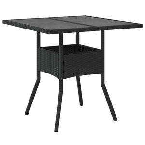 vidaXL Garden Table with Glass Top Black 80x80x75 cm Poly Rattan