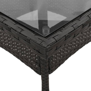 vidaXL Garden Table with Glass Top Black 80x80x75 cm Poly Rattan