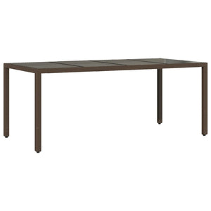 vidaXL Garden Table with Glass Top Brown 190x90x75 cm Poly Rattan