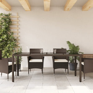 vidaXL Garden Table with Glass Top Brown 190x90x75 cm Poly Rattan