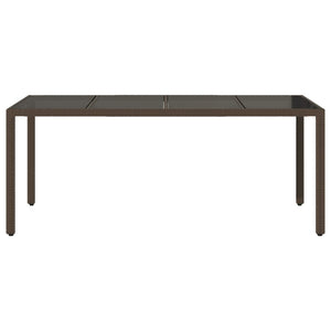 vidaXL Garden Table with Glass Top Brown 190x90x75 cm Poly Rattan