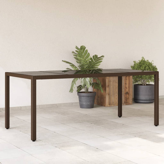 vidaXL Garden Table with Glass Top Brown 190x90x75 cm Poly Rattan