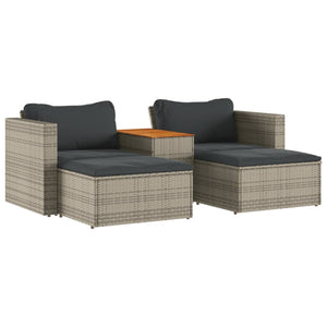 vidaXL 5 Piece Garden Sofa Set with Cushions Grey Poly Rattan Acacia