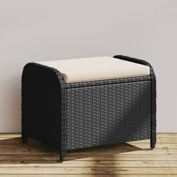 vidaXL Garden Stool with Cushion Black 58x46x46 cm Poly Rattan