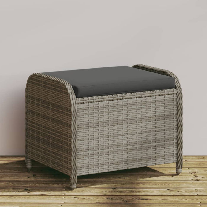 vidaXL Garden Stool with Cushion Grey 58x46x46 cm Poly Rattan