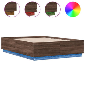 vidaXL Bed Frame with LED without Mattress Brown Oak 140x190 cm