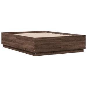 vidaXL Bed Frame with LED without Mattress Brown Oak 140x190 cm