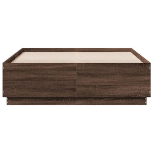 vidaXL Bed Frame with LED without Mattress Brown Oak 140x190 cm