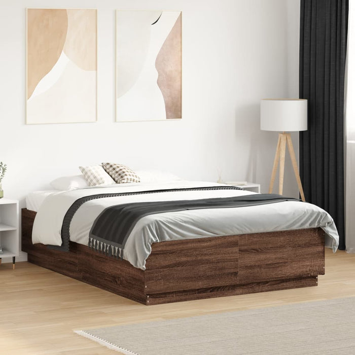 vidaXL Bed Frame with LED without Mattress Brown Oak 140x190 cm