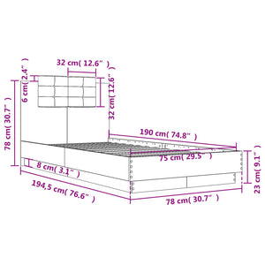 vidaXL Bed Frame without Mattress Grey Sonoma 75x190 cm Small Single