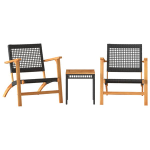 vidaXL 3 Piece Bistro Set Black Poly Rattan and Solid Wood Acacia