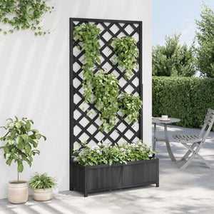 vidaXL Planter with Trellis Black Solid Wood Fir