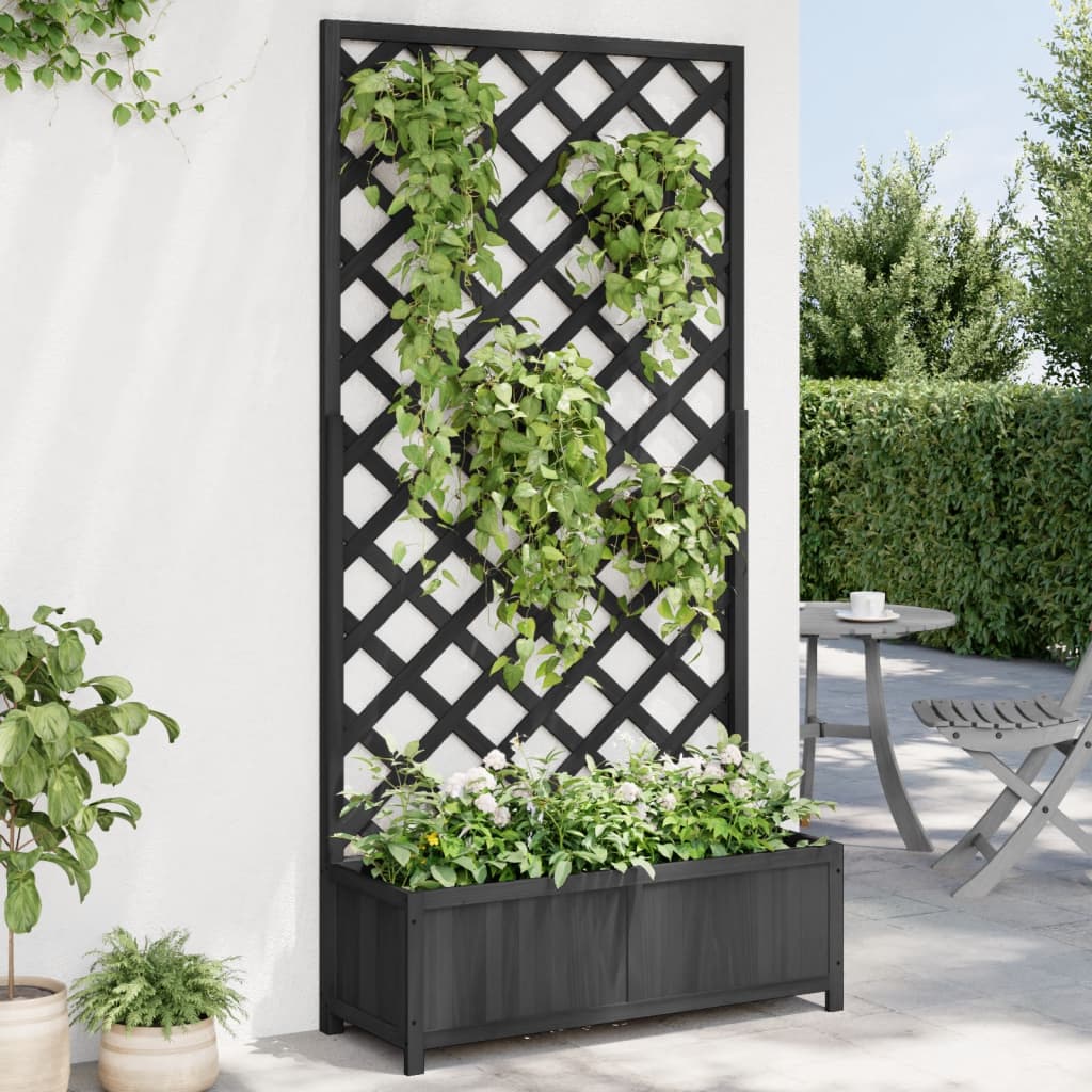 vidaXL Planter with Trellis Black Solid Wood Fir