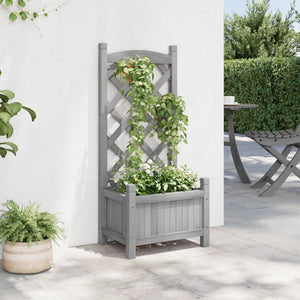 vidaXL Planter with Trellis Grey Solid Wood Fir