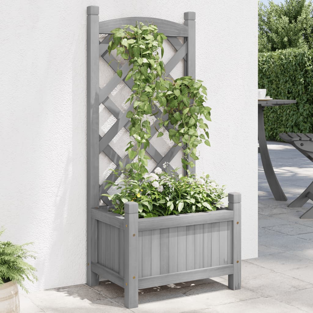 vidaXL Planter with Trellis Grey Solid Wood Fir