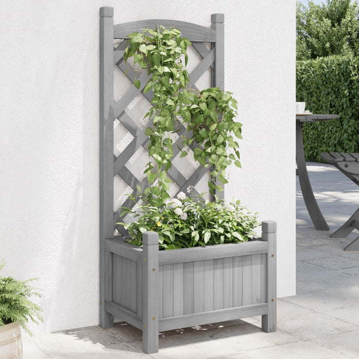 vidaXL Planter with Trellis Grey Solid Wood Fir