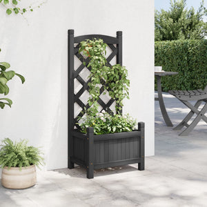 vidaXL Planter with Trellis Black Solid Wood Fir