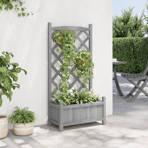 vidaXL Planter with Trellis Grey Solid Wood Fir