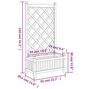 vidaXL Planter with Trellis Grey Solid Wood Fir