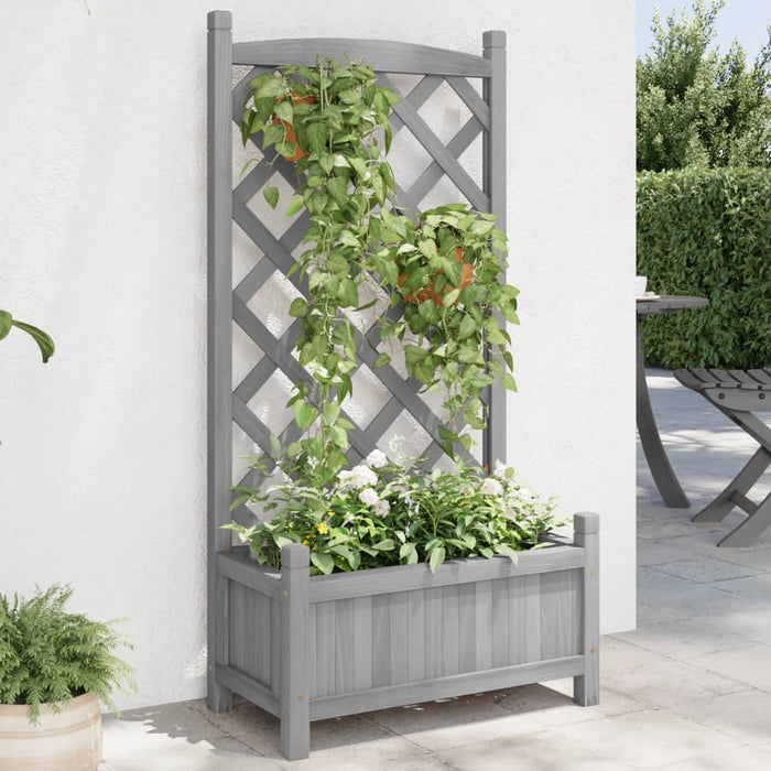 vidaXL Planter with Trellis Grey Solid Wood Fir