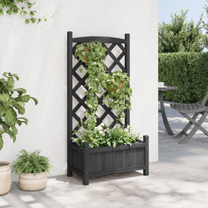 vidaXL Planter with Trellis Black Solid Wood Fir