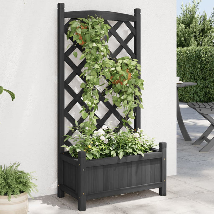 vidaXL Planter with Trellis Black Solid Wood Fir