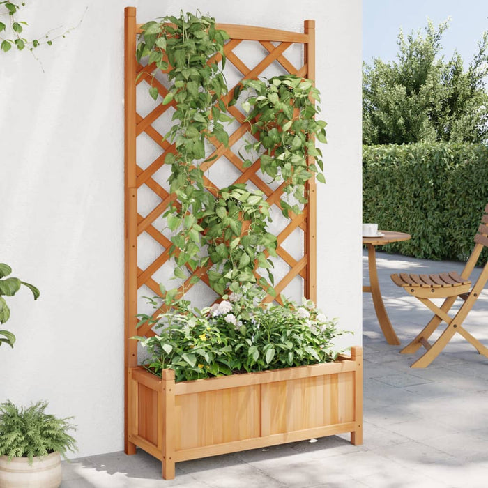 vidaXL Planter with Trellis Brown Solid Wood Fir