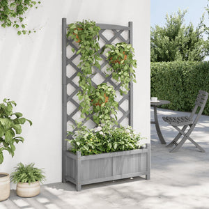 vidaXL Planter with Trellis Grey Solid Wood Fir