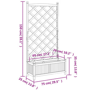 vidaXL Planter with Trellis Grey Solid Wood Fir