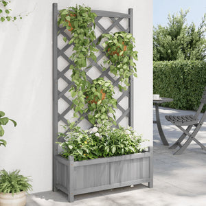 vidaXL Planter with Trellis Grey Solid Wood Fir