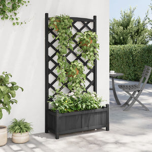 vidaXL Planter with Trellis Black Solid Wood Fir