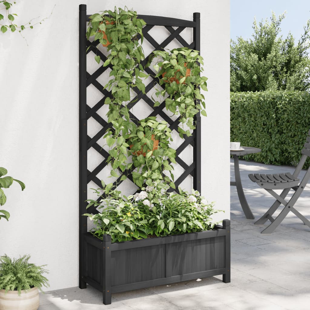 vidaXL Planter with Trellis Black Solid Wood Fir