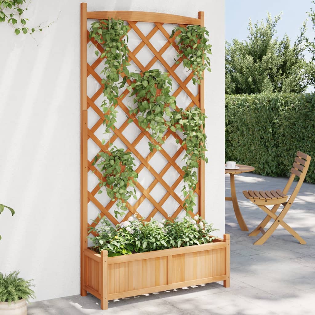 vidaXL Planter with Trellis Brown Solid Wood Fir