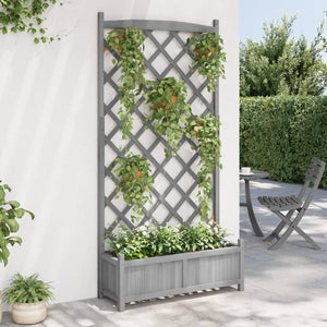 vidaXL Planter with Trellis Grey Solid Wood Fir