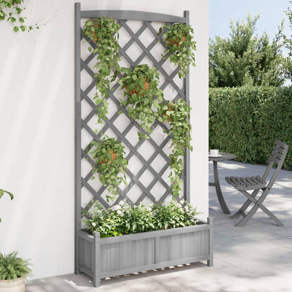 vidaXL Planter with Trellis Grey Solid Wood Fir