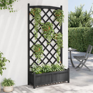 vidaXL Planter with Trellis Black Solid Wood Fir