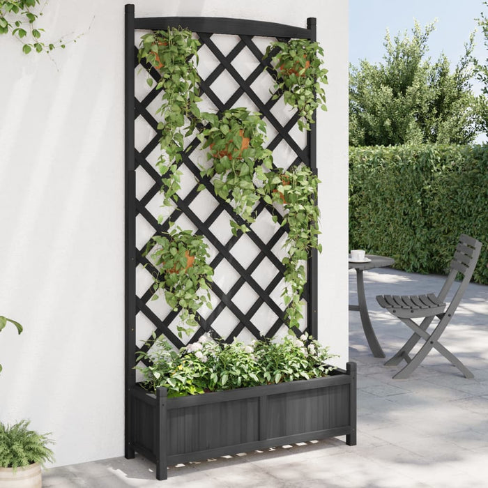 vidaXL Planter with Trellis Black Solid Wood Fir