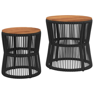 vidaXL Garden Side Tables 2 pcs with Wooden Top Black Poly Rattan