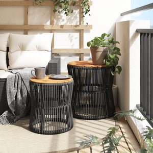 vidaXL Garden Side Tables 2 pcs with Wooden Top Black Poly Rattan