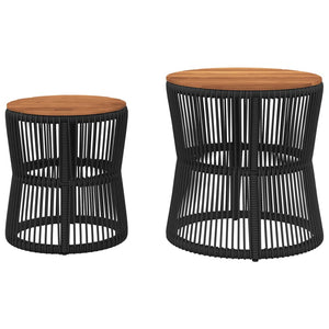 vidaXL Garden Side Tables 2 pcs with Wooden Top Black Poly Rattan