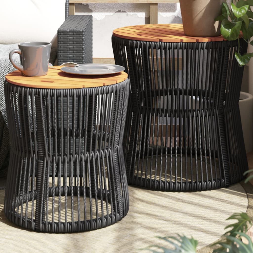 vidaXL Garden Side Tables 2 pcs with Wooden Top Black Poly Rattan