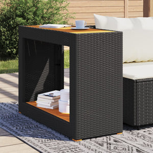 vidaXL Garden Side Table with Wooden Top Black 100x40x75 cm Poly Rattan