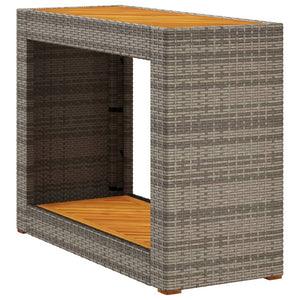 vidaXL Garden Side Table with Wooden Top Grey 100x40x75 cm Poly Rattan