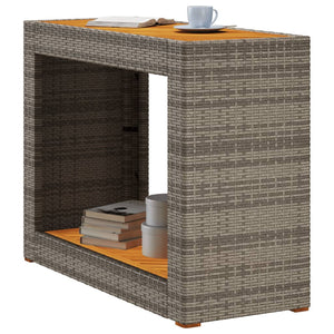 vidaXL Garden Side Table with Wooden Top Grey 100x40x75 cm Poly Rattan