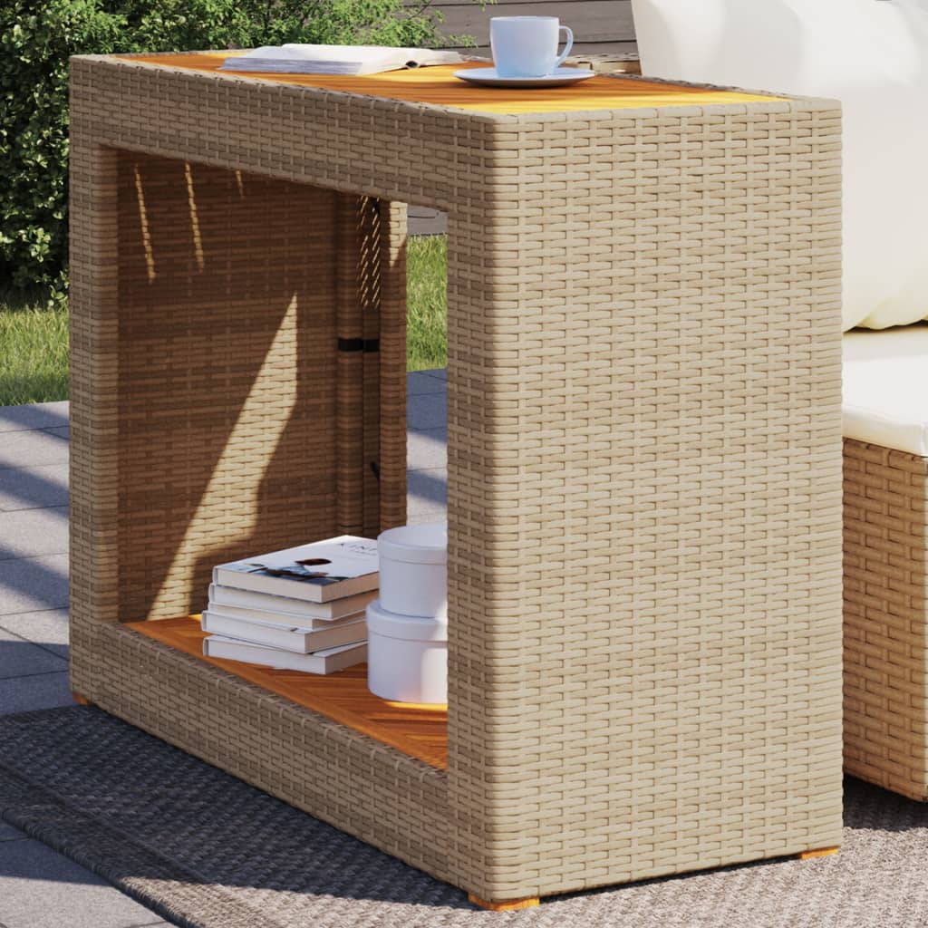 vidaXL Garden Side Table with Wooden Top Beige 100x40x75 cm Poly Rattan