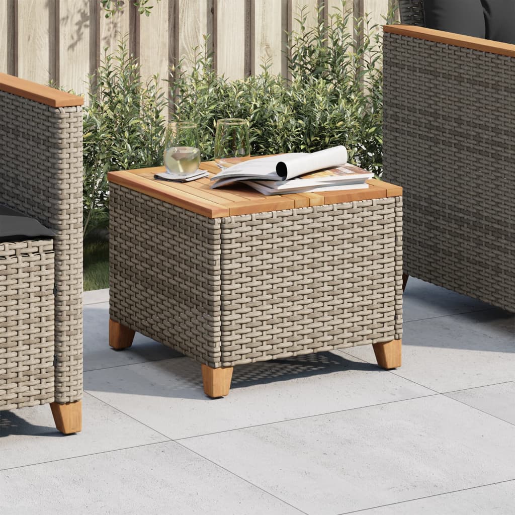 vidaXL Garden Table Grey 45x45x37 cm Poly Rattan Acacia Wood